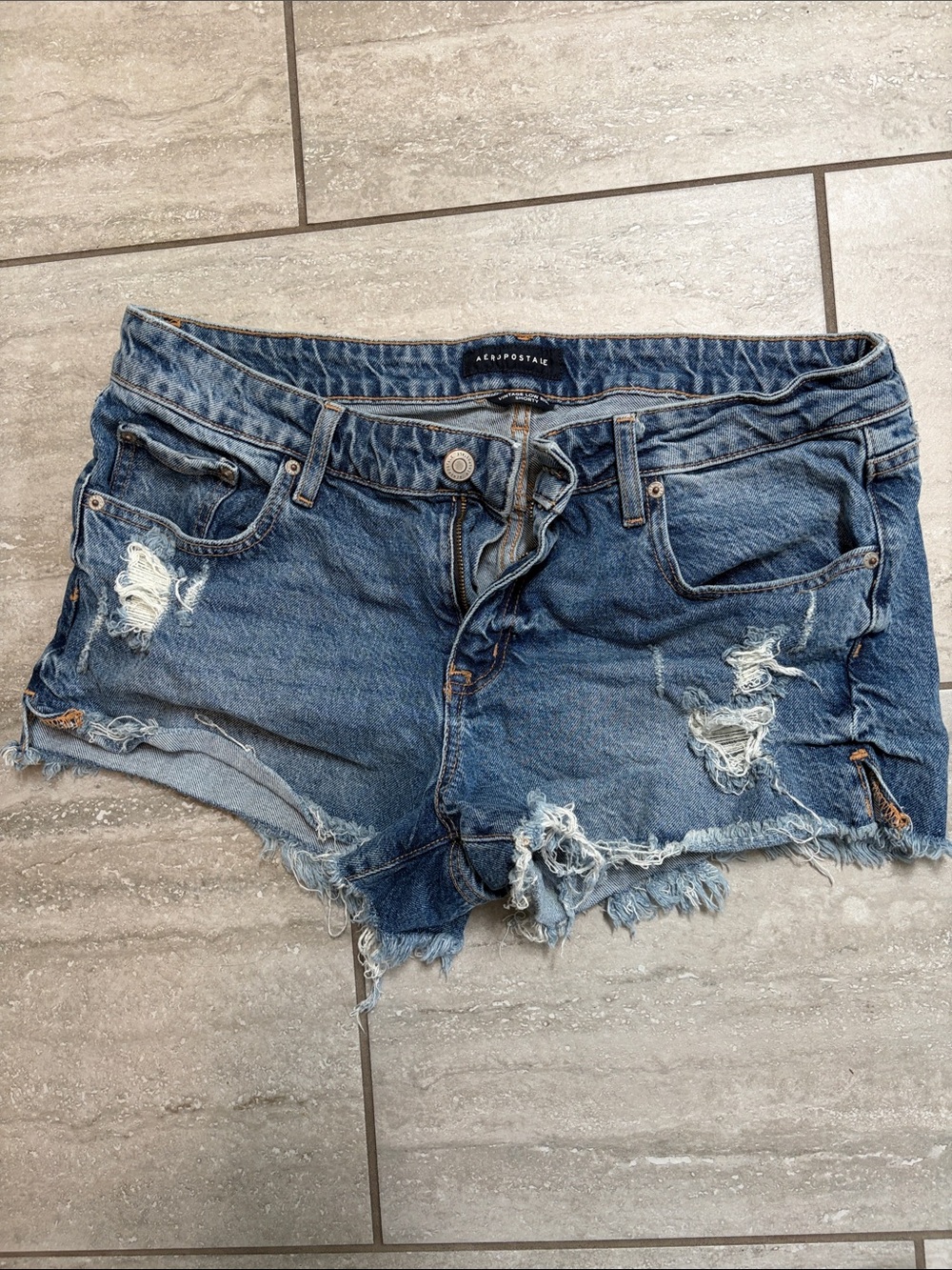 Aeropostale Distressed Denim Jean Shorts - Blue